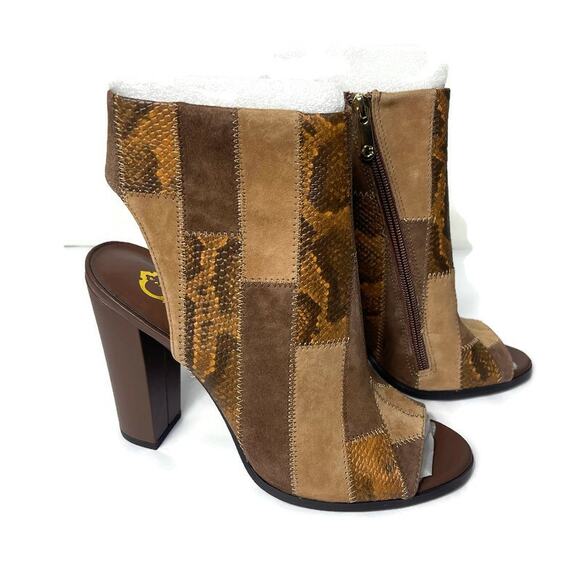 C. Wonder Open Toe Booties Brown Patchwork Leather Size 8 NEW - Picture 3 of 14